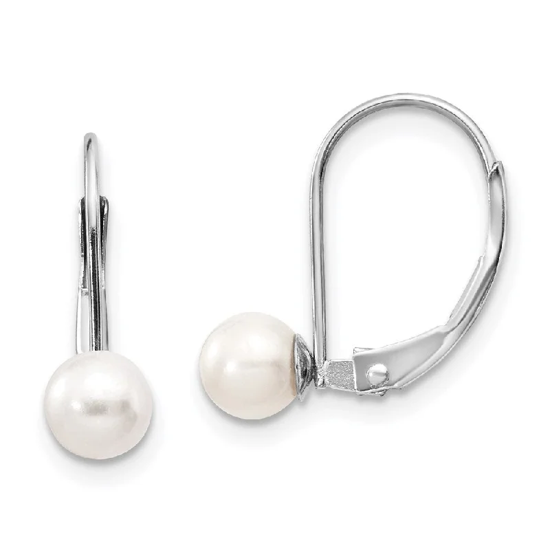 Best hoop earrings with geometric hexagon shapes for a modern, angular look-14k White Gold Pearl Earrings w/ Leverback (L-18 mm, W-5 mm)