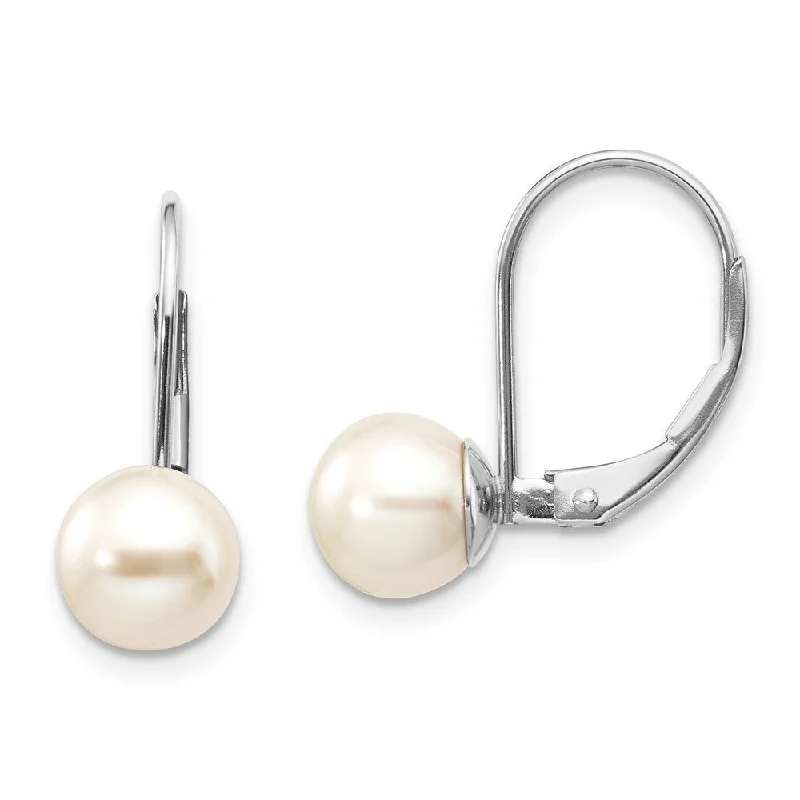 Best hoop earrings with multi-colored gemstones for a vibrant and lively touch-14k White Gold Pearl Earrings w/ Leverback (L-18 mm, W-7 mm)