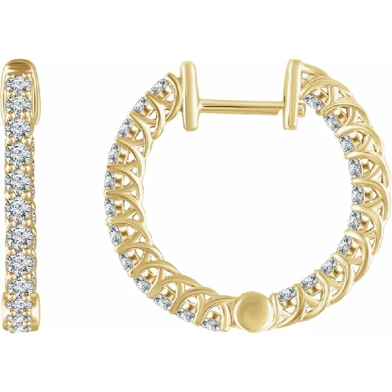 Hoop earrings with intricate designs for a unique and artistic appearance-14k Yellow Gold 1 CTW Diamond Inside/Outside 20.1 mm Hoop Earring for Women