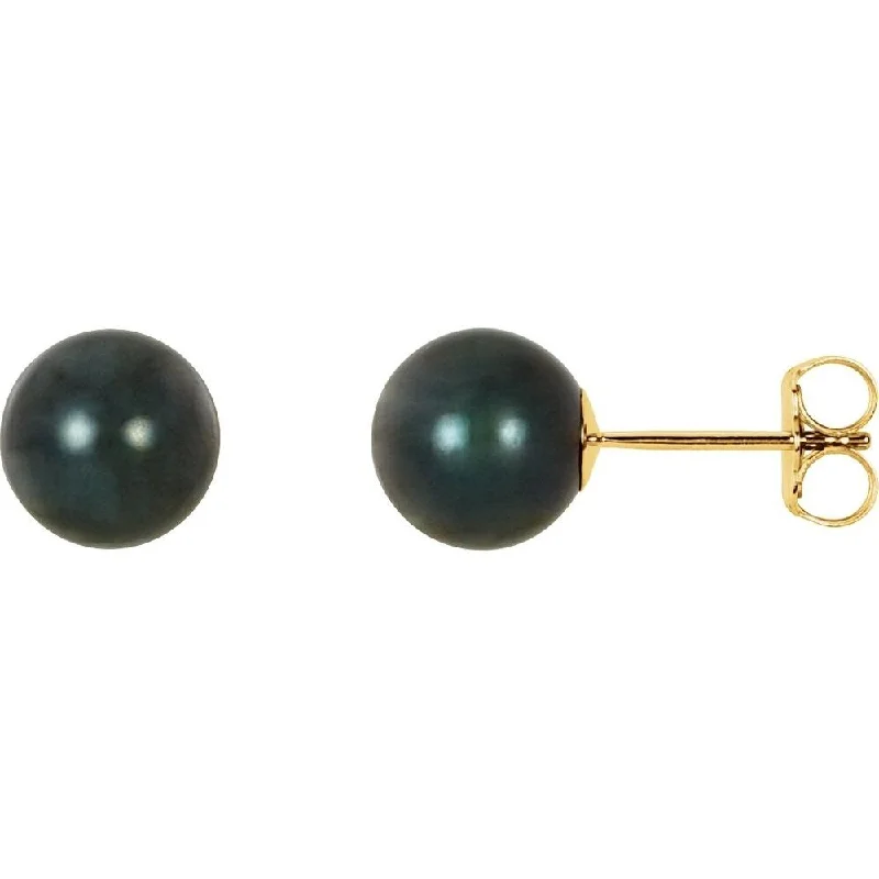 Hoop earrings with infinity loop designs for a continuous and eternal shape-14k Yellow Gold 7 mm Black Akoya Cultured Pearl Stud Earring for Women