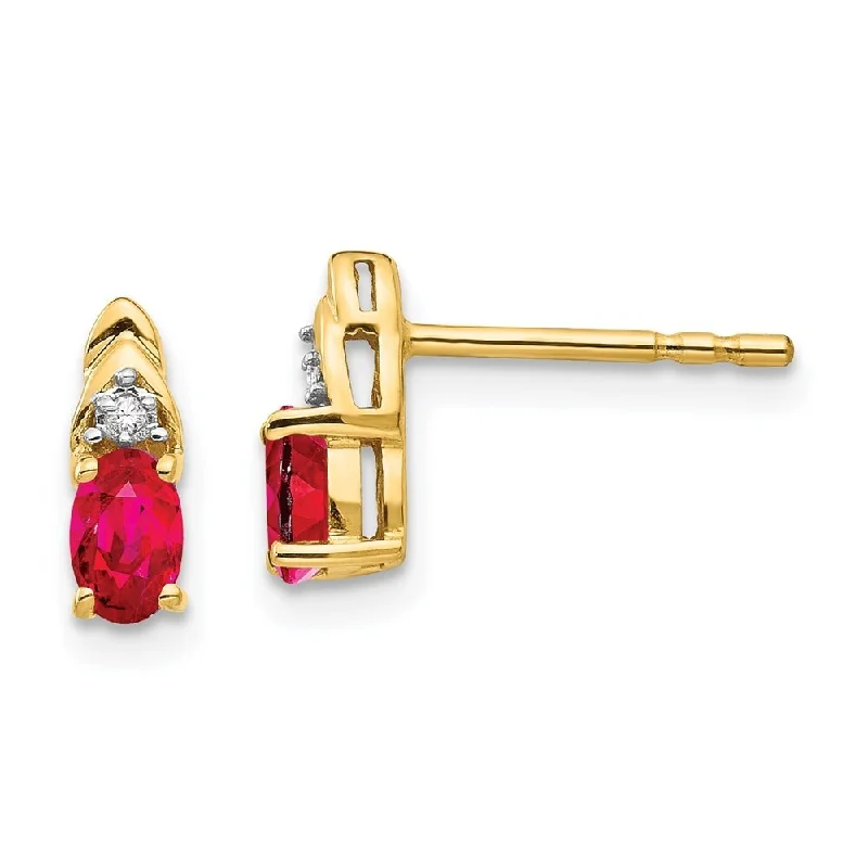 Best hoop earrings with stacked layers for a dimensional and bold look-14k Yellow Gold Diamond And Ruby Earrings (L-9 mm, W-4 mm)