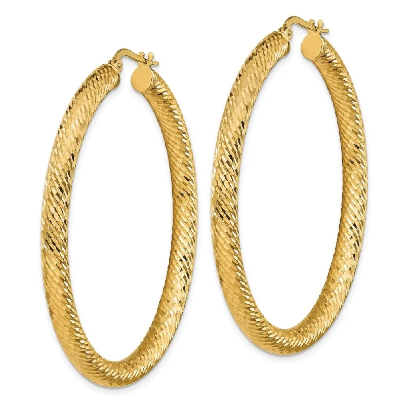 Hoop earrings with oversized pearl accents for a statement-making look-14k Yellow Gold Diamond-cut Round Hoop Earrings (L-51.25 mm, W-50 mm)