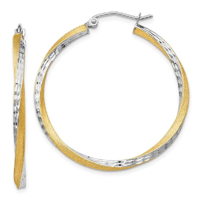 Hoop earrings with colorful beads for a fun and playful vibe-14k Yellow Gold Diamond-cut Twisted Hoop Earrings (L-35 mm, W-36.5 mm)