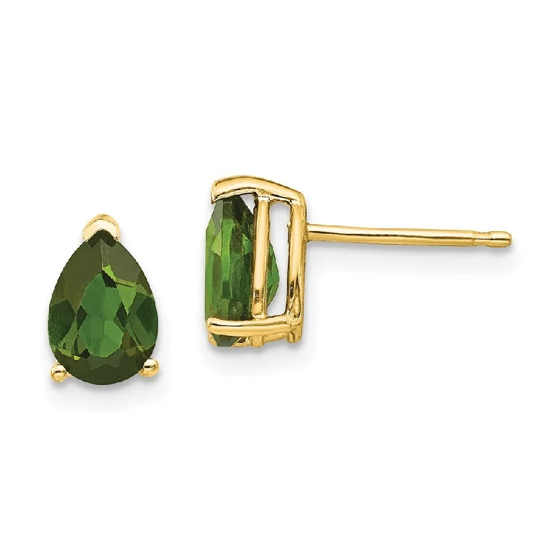 Hoop earrings with removable pendants for a versatile and customizable accessory-14k Yellow Gold Green Tourmaline Earrings (L-8 mm, W-5 mm)