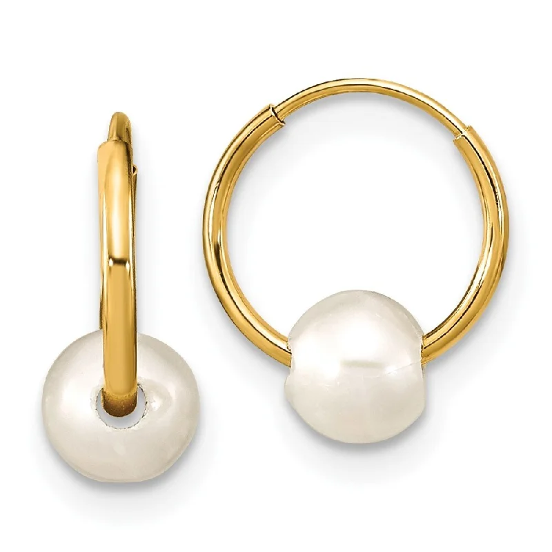 Best hoop earrings with angel wing accents for a spiritual and meaningful design-14k Yellow Gold Madi K 5-6mm Round White FWC Pearl Hoop Earrings