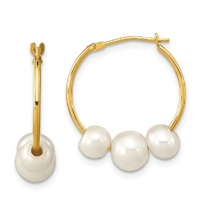 Best hoop earrings with gold-plated finishes for an affordable luxury vibe-14k Yellow Gold Madi K 5-7mm Round White FWC Pearl Hoop Earrings