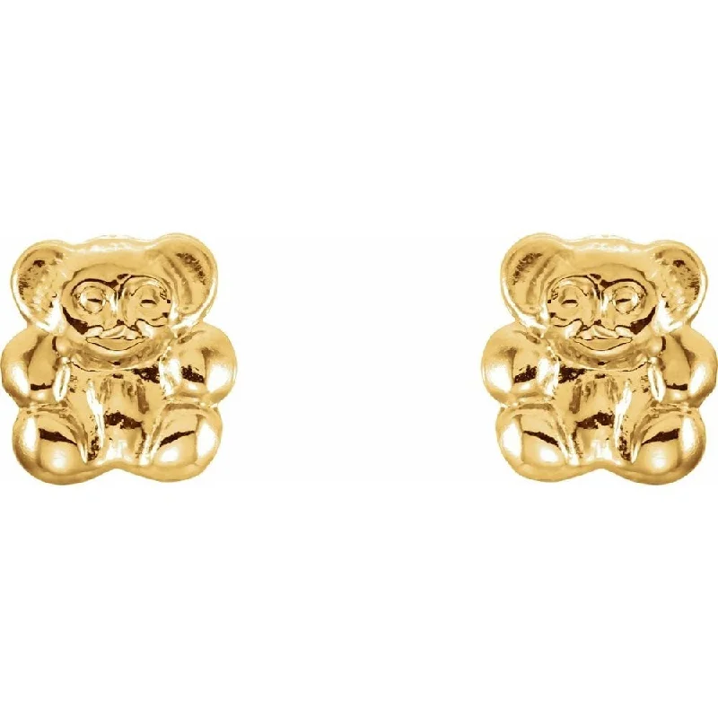 Hoop earrings with colorful beads for a fun and playful vibe-14k Yellow Gold Teddy Bear Stud Earring for Women