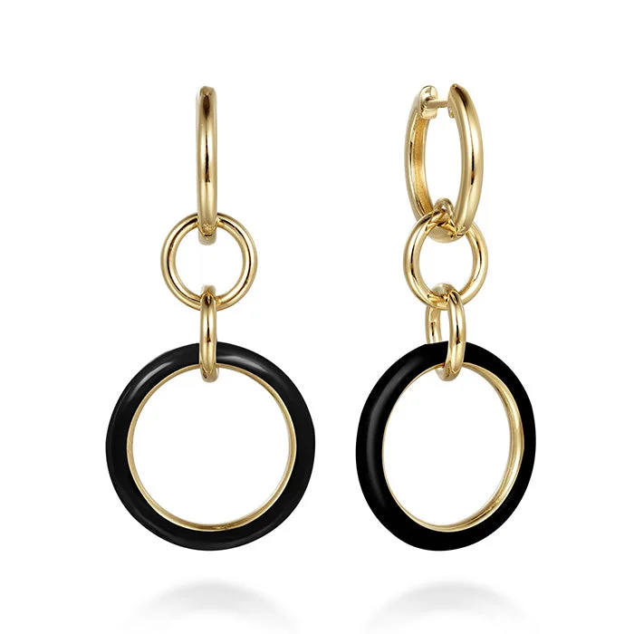 Best hoop earrings with snake-inspired designs for an edgy and fierce vibe-Gabriel & Co. Black Enamel Hollow Tube Link Earrings in 14K Yellow Gold