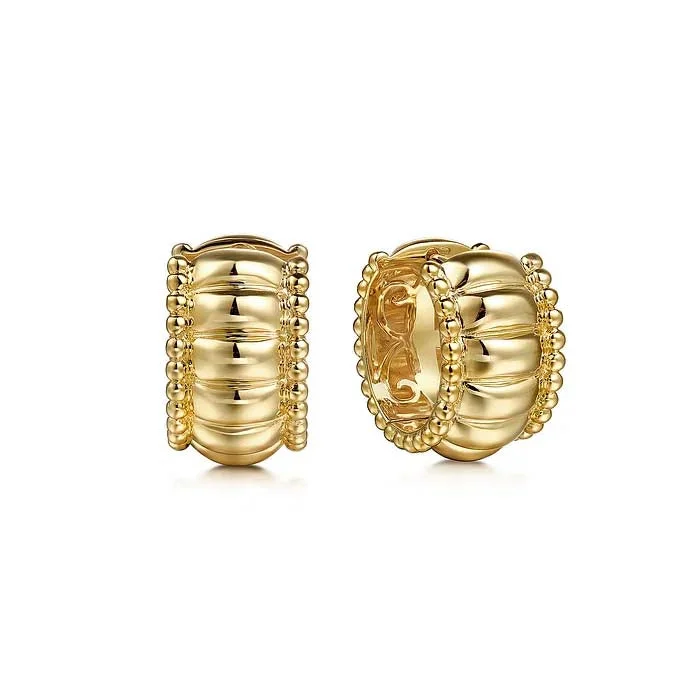 Hoop earrings with braided patterns for a detailed and textured finish-Gabriel & Co. Bujukan Huggie Earrings in 14K Yellow Gold