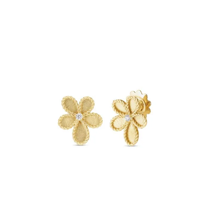 Hoop earrings with removable pendants for a versatile and customizable accessory-Roberto Coin Princess Diamond Flower Earrings in 18K Yellow Gold