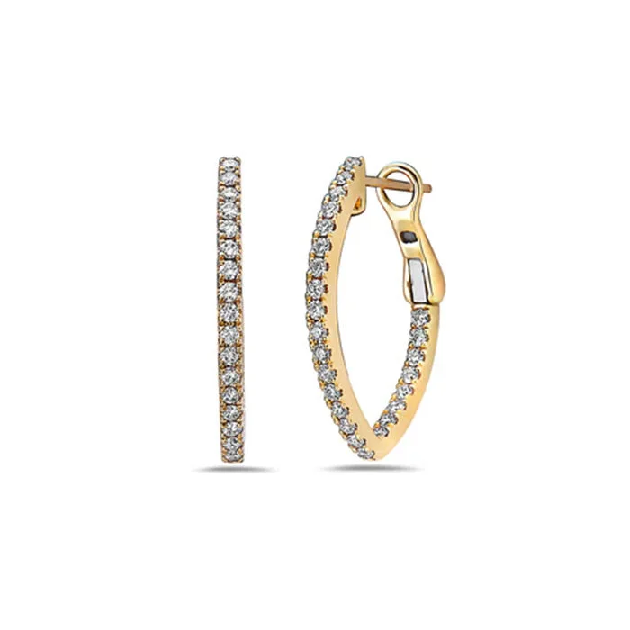 Hoop earrings with twisted leather for a chic and modern boho look-Charles Krypell Diamond Inside-Outside V-Hoop Earrings in 18K Yellow Gold