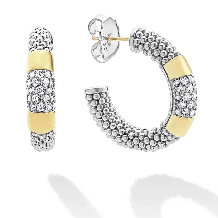 Best hoop earrings with cubic zirconia for a budget-friendly, dazzling look-LAGOS Two-Tone Diamond Hoop Earrings in Sterling Silver and 18K Yellow Gold