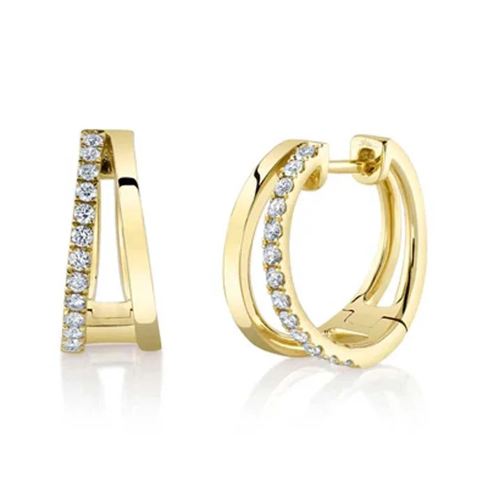 Hoop earrings with intricate designs for a unique and artistic appearance-Shy Creation .28CTW Diamond Split Huggie Earrings in 14K Yellow Gold