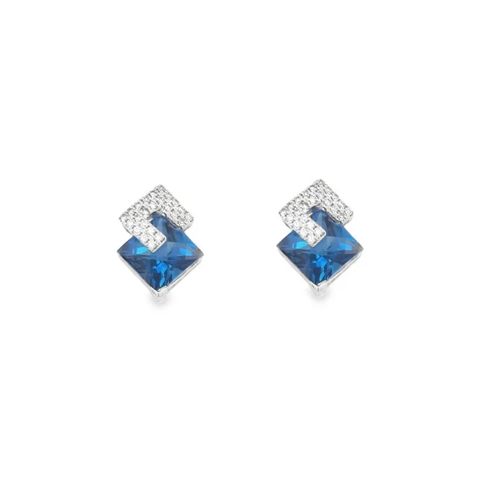 Best hoop earrings with geometric triangle shapes for a modern, chic design-Mountz Collection London Blue Topaz and Diamond Earrings in 14K White Gold