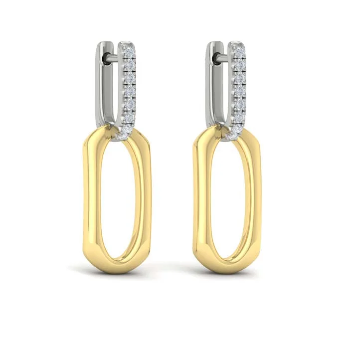 Best hoop earrings with satin ribbons for a soft, feminine appearance-Vlora Diamond Accent North South Open Oval Pendant Link Earrings in 14K Yellow and White Gold