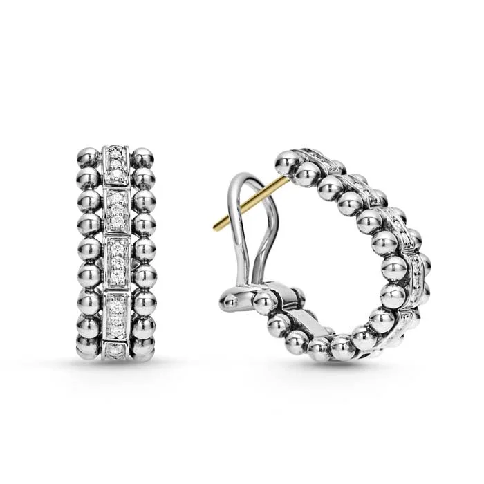 Best hoop earrings with vintage rhinestone embellishments for a retro-glam effect-LAGOS .18CTW Caviar Spark Diamond Oval Hoop Earrings in Sterling Silver