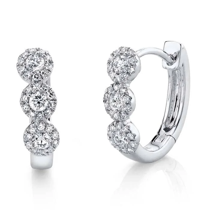 Small hoop earrings for a delicate and understated everyday wear-Shy Creation "Eden Collection" .37CTW Cluster Front Diamond Huggie Earrings in 14K White Gold