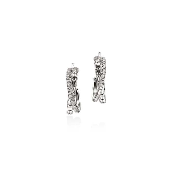 Medium hoop earrings for an everyday look with the perfect balance of style-John Hardy Essential Diamond Pavé Crossover Hoop Earring in Sterling Silver, 20.5MM