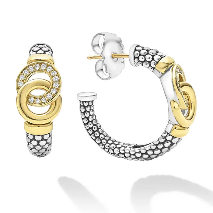 Best hoop earrings with delicate chain details for a trendy and stylish design-LAGOS Signature Caviar Two-Tone Interlocking Diamond Hoop Earrings in Sterling Silver and 18K Yellow Gold