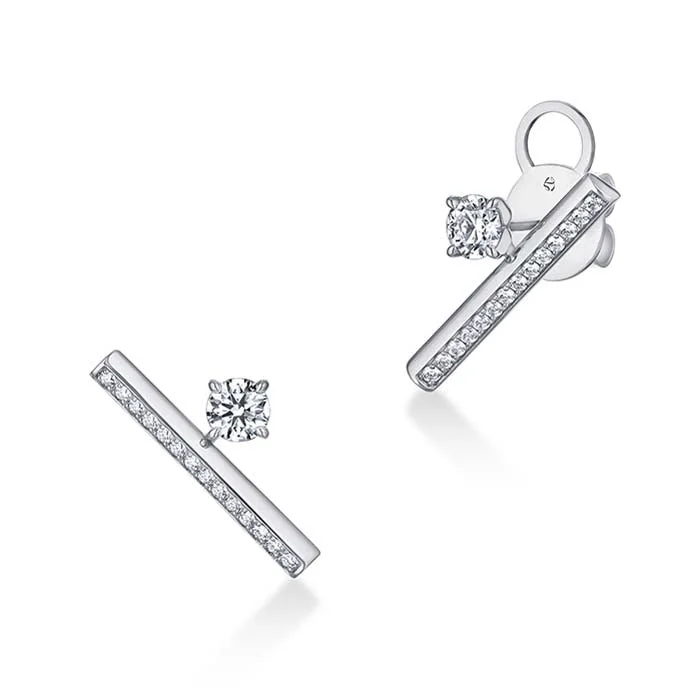 Best hoop earrings with angel wing accents for a spiritual and meaningful design-Hearts On Fire Barre Floating Single Diamond Pavé Climber Earrings in 18K White Gold