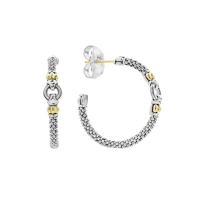 Best hoop earrings with baroque pearls for a luxurious and elegant vibe-LAGOS 28MM Caviar Link Station Hoop Earrings in Sterling Silver and 18K Yellow Gold