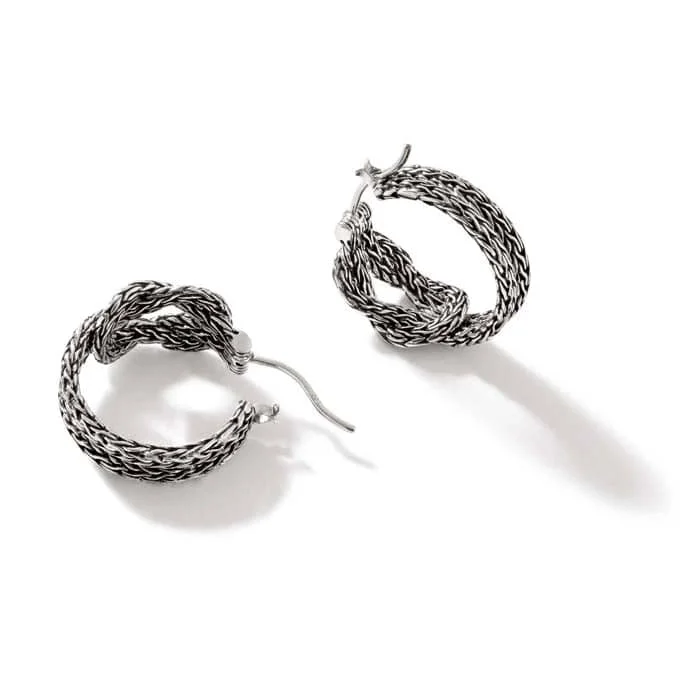 Best hoop earrings with satin ribbons for a soft, feminine appearance-John Hardy Manah Classic Chain Love Knot Hoop Earrings in Sterling Silver