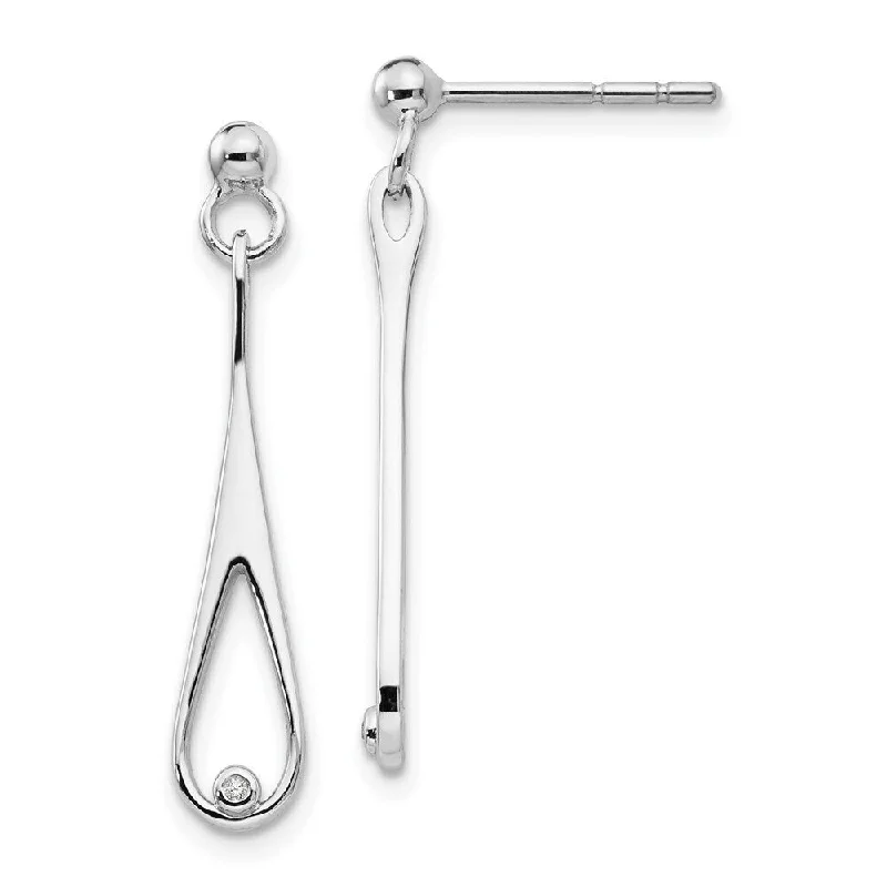 Hoop earrings with satin finishes for a smooth and elegant appearance-925 Sterling Silver Diamond Dangle Earrings (L-34 mm, W-11 mm)