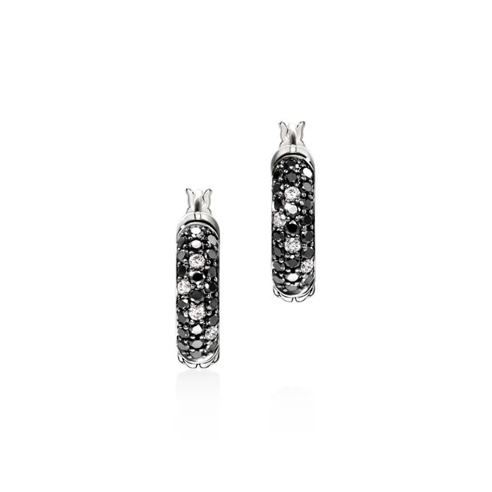 Hoop earrings with heart-shaped frames for a romantic and feminine look-John Hardy Essentials "Black Sand" Diamond 9mm Hoop Earrings in Sterling Silver