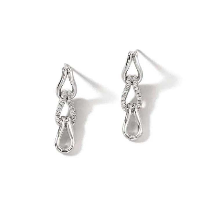 Hoop earrings with oversized pearl accents for a statement-making look-John Hardy Surf Diamond Pavé Link Earrings in Sterling Silver