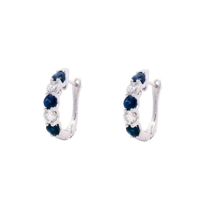 Hoop earrings with spiral designs for a dynamic and fluid look-Mountz Collection Sapphire and Diamond Oval Hoop Earrings in 14K White Gold