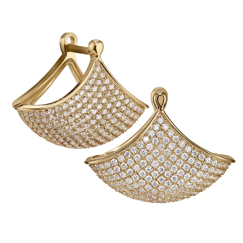 Hoop earrings with abstract shapes for an artistic and creative touch-Brilliant Pave Diamond Fan Earrings