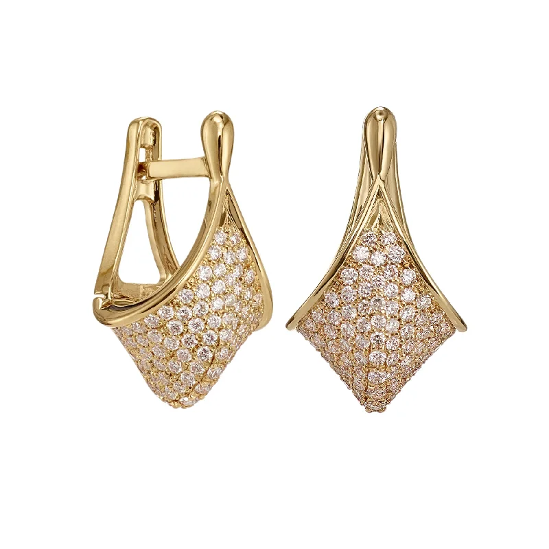 Hoop earrings with gold accents for a warm, elegant statement piece-Gold and Diamond Pave Modern Huggie Earrings