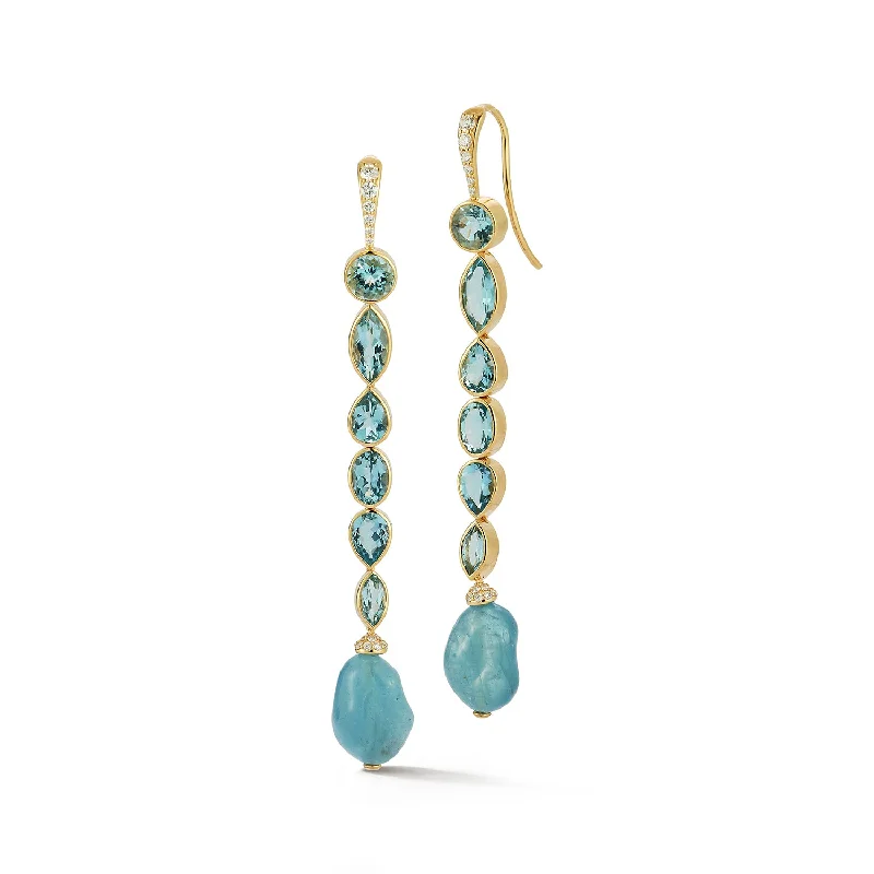 Hoop earrings with oversized pearl accents for a statement-making look-Aquamarine Moondrop Shoulder Duster Earrings