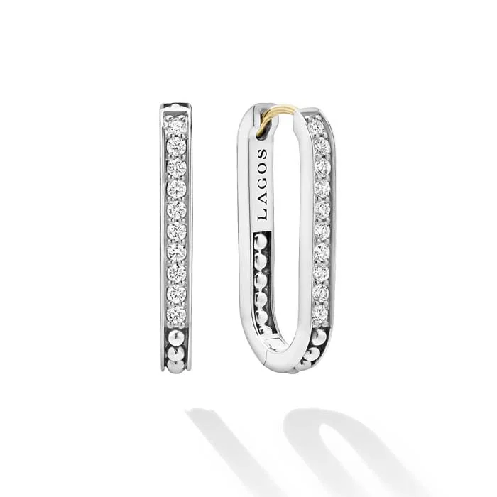 Hoop earrings with diamond-cut surfaces for added sparkle and shine-LAGOS Caviar Spark Linear Diamond Hoop Earrings in Sterling Silver