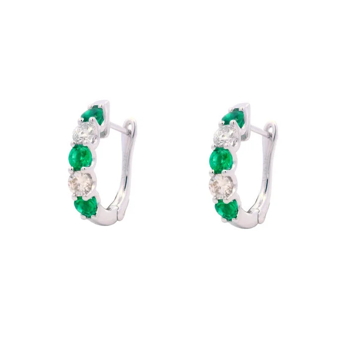 Best hoop earrings with geometric pendants for a modern, chic appeal-Mountz Collection Emerald and Diamond Oval Hoop Earrings in 14K White Gold