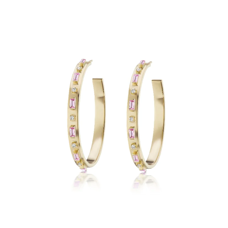 Hoop earrings with a chunky design for a bold and trendy statement-Baguette and Diamond Hoops