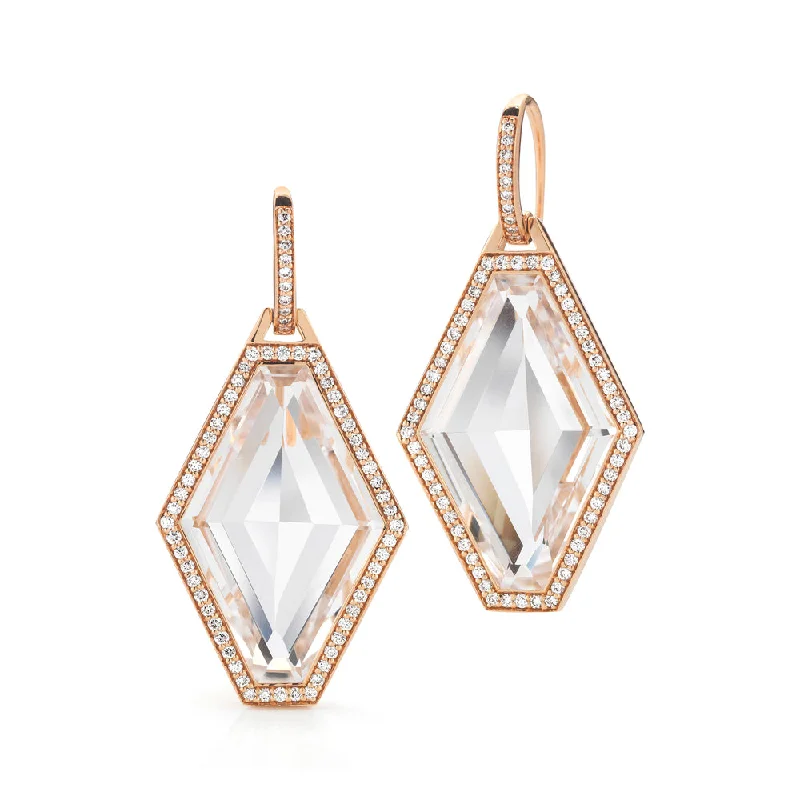 Hoop earrings with textured finishes for a vintage and classic style-BELL 18K DIAMOND AND ROCK CRYSTAL LARGE HEXAGON EARRINGS