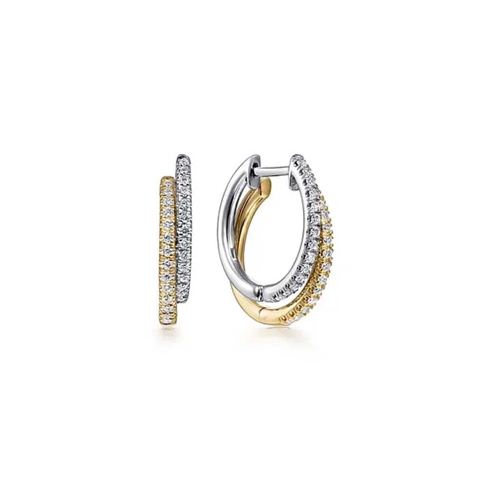 Hoop earrings with rhinestone-studded rims for a glamorous touch-Gabriel & Co Lasso Diamond Huggie Earrings in 14K Yellow and White Gold