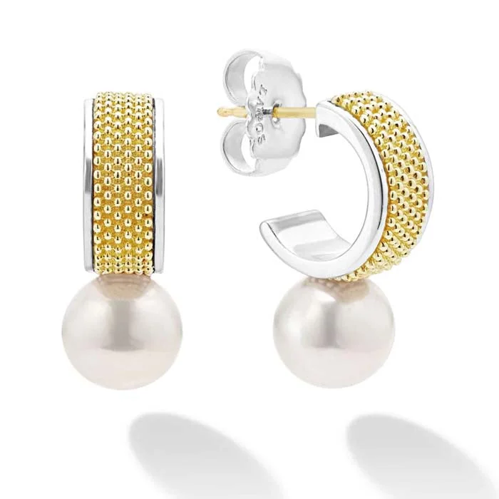 Best hoop earrings with custom engravings for a personalized and meaningful gift-LAGOS Two-Tone Pearl Hoop Earrings in Sterling Silver and 18K Yellow Gold