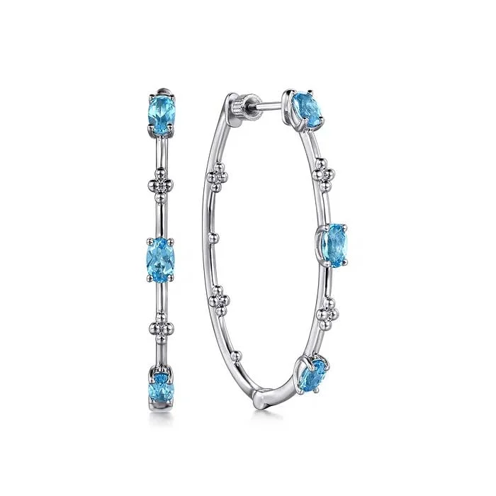 Best hoop earrings with cubic zirconia for a budget-friendly, dazzling look-Gabriel & Co. Bujukan Swiss Blue Topaz Classic Hoop Earrings in Sterling Silver