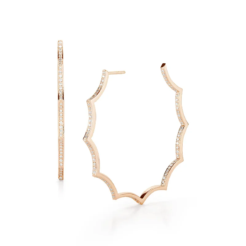 Hoop earrings with a chunky design for a bold and trendy statement-CLIVE 18K DIAMOND SCALLOPED HOOP EARRING