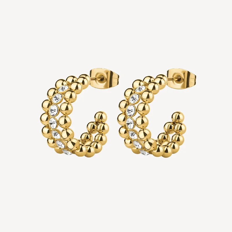 Hoop earrings with snake print designs for an edgy, wild appearance-Crystal Graduated Hoop Earrings in Gold Plated Stainless Steel