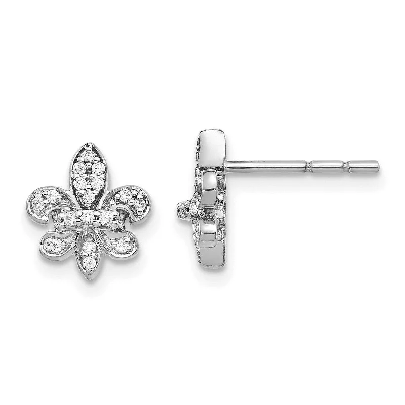 Hoop earrings with luxe velvet finishes for a rich and luxurious touch-Curata 14k White Gold Diamond Fleur De Lis Post Earrings Measures 10x10mm Wide