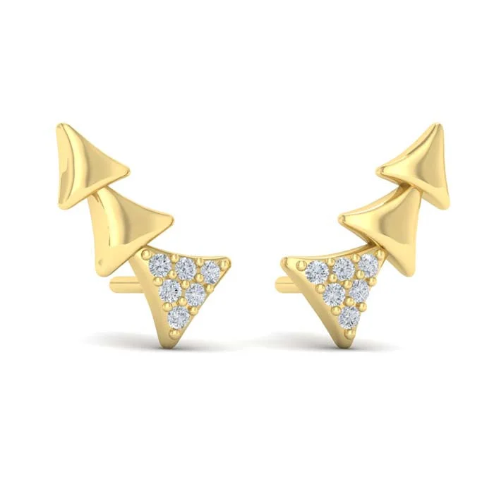 Best hoop earrings with minimal embellishments for a sleek and modern look-Vlora Miravel Diamonds and Multi Trinity Ear Climber Earrings in 14K Yellow Gold