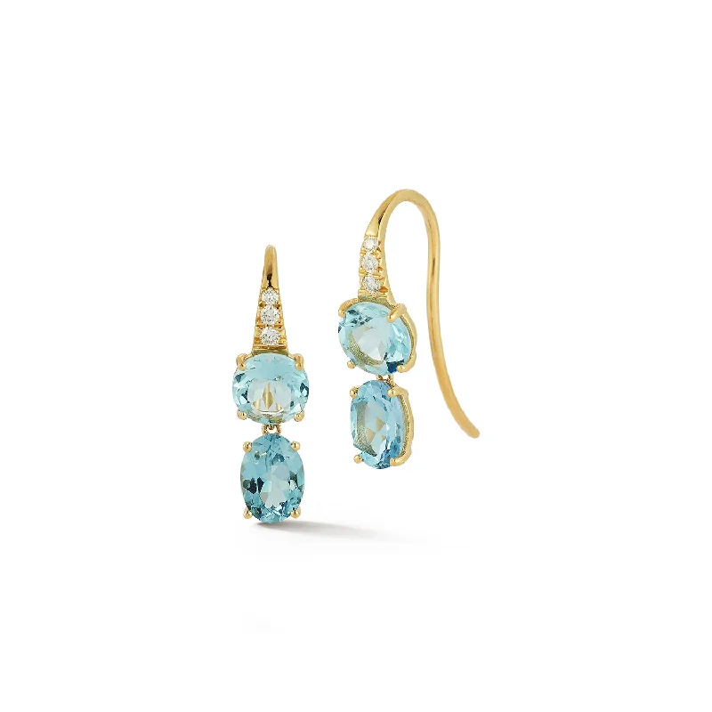 Best hoop earrings with angel wing accents for a spiritual and meaningful design-Dew Drops - Double Zimbaqua Aquamarine