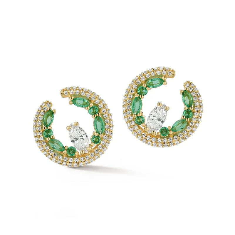 Best hoop earrings with Swarovski crystals for added sparkle and luxury-Diamond and Emerald Crested Wave Hoops