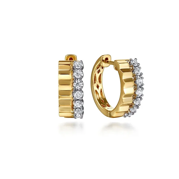 Best hoop earrings with tribal designs for a cultural and exotic aesthetic-Diamond and Faceted Double-Row Huggie Earrings in 14K Two Tone Gold