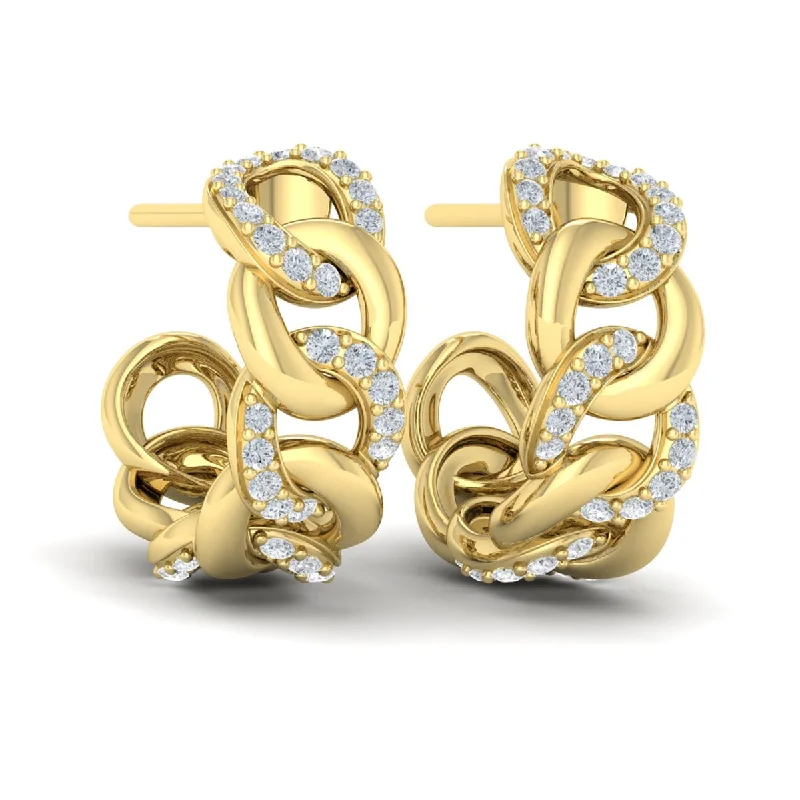 Best hoop earrings with enamel details for a colorful and modern look-Diamond Chain Link Hoops in 14K Yellow Gold