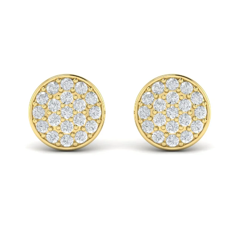 Classic hoop earrings with a thin profile for a sleek and subtle style-Diamond Disc Earrings in 14K Yellow Gold