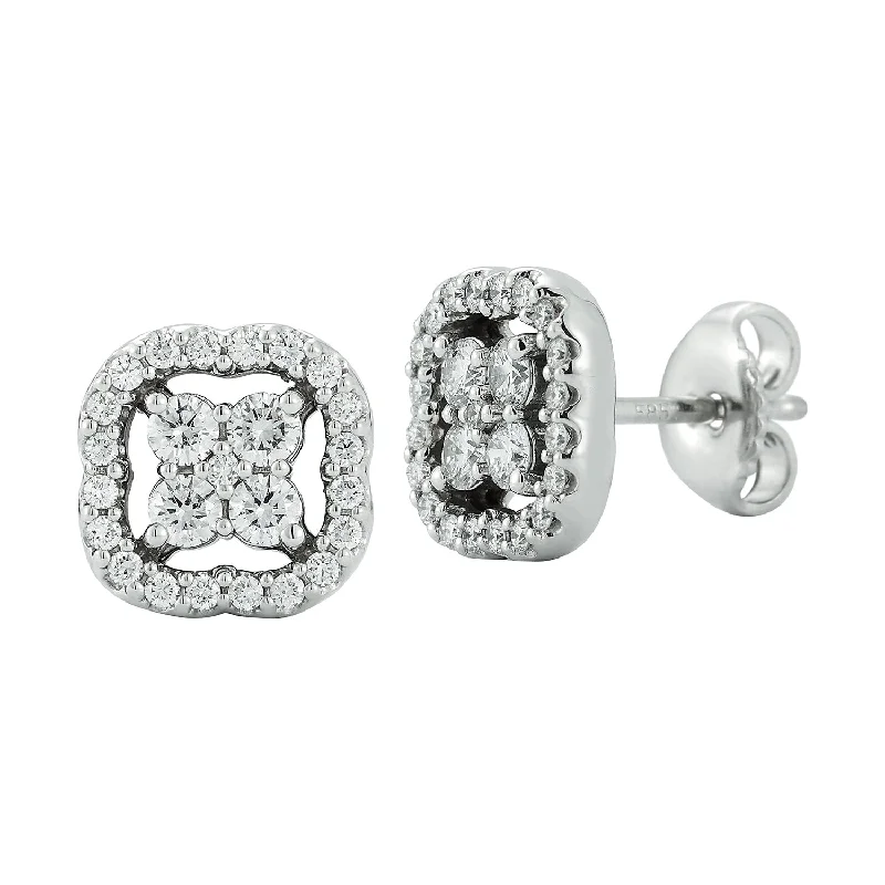 Best hoop earrings with baroque pearls for a luxurious and elegant vibe-Diamond Floral Halo Earrings in 14K White Gold